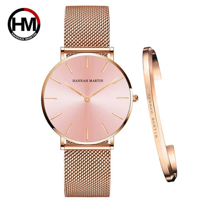 Hannah Martin Armbanduhr Damen Ø36mm Gold Blau Analog Quarz Edelstahl Wasserdicht Mesh Uhren